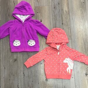 Carter’s 9M Unicorn and Owl Hoodies - Purple and Pink